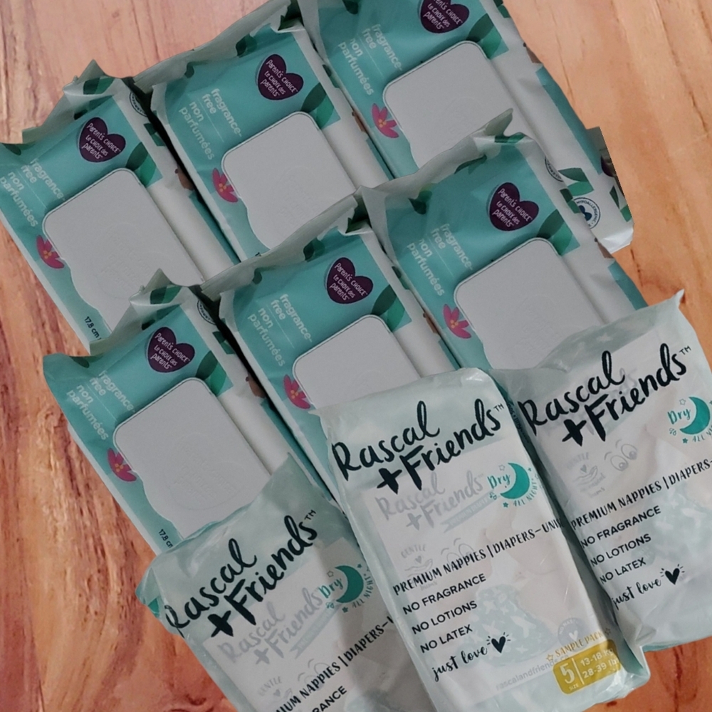 3 Rascal + Friends Premium Nappies + 6 Wipes Bundle